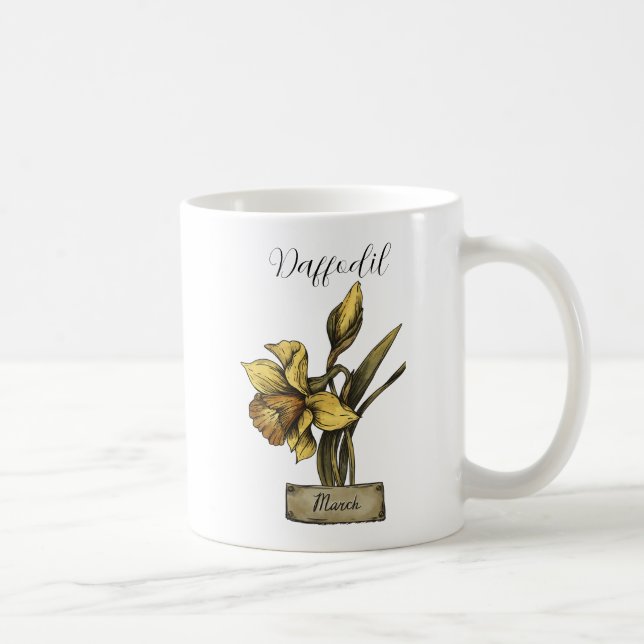 Birth Flower MARCH Birthday Daffodil Coffee Mug (Right)