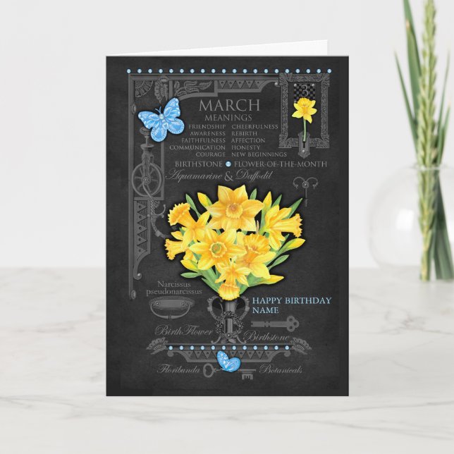 Birth Flower March Chalk Personalised Card (Front)