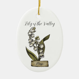 Birth Flower MAY Birthday Lily Valley Ceramic Ornament