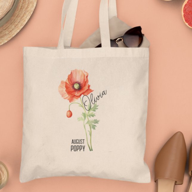 Birth Flower Month August Poppy Name Tote Bag (Creator Uploaded)