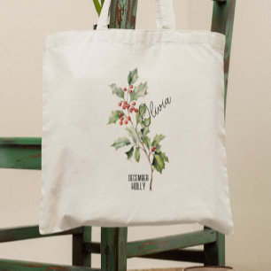 Birth Flower Month December Holly Name Tote Bag