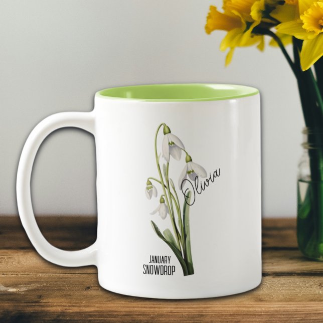 Birth Flower Month January Snowdrop Name  Two-Tone Coffee Mug (Creator Uploaded)