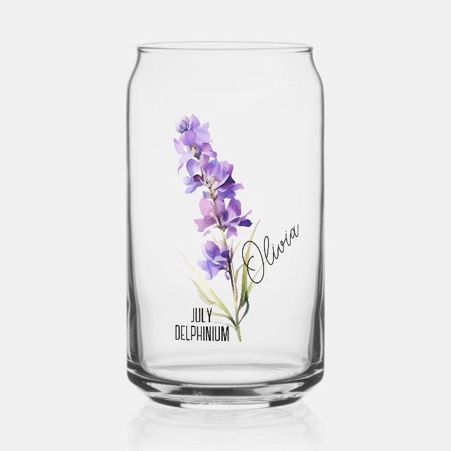 Birth Flower Month July Delphinium Name Can Glass (Front)