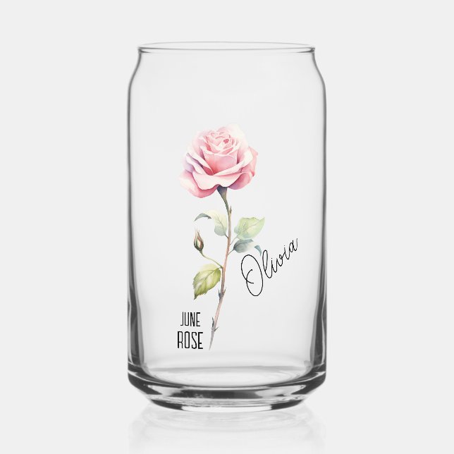 Birth Flower Month June Rose Name Can Glass (Front)