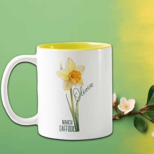 Birth Flower Month March Daffodil Name Two-Tone Coffee Mug (Creator Uploaded)