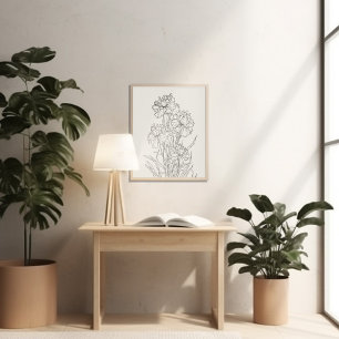 Birth flower month minimalist ink poster