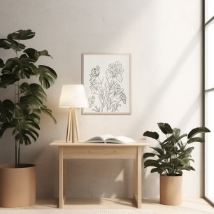 Birth flower month minimalist ink  poster