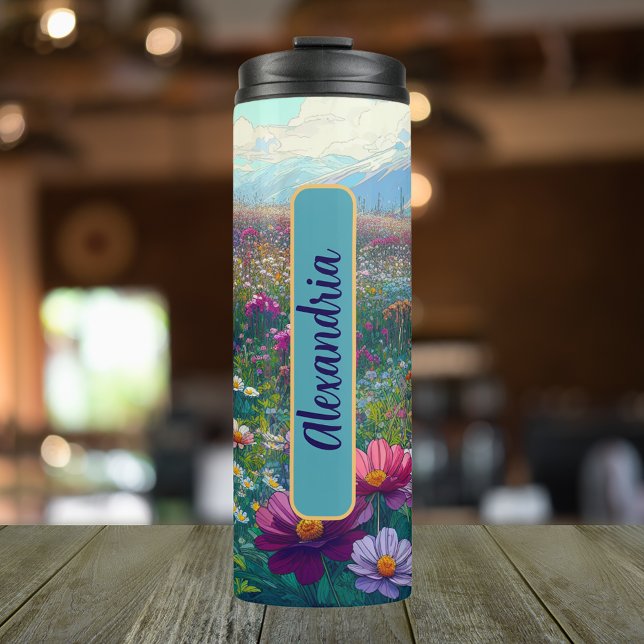 Birth Flower Month September Aster Personalised Thermal Tumbler (Personalized 20 oz Thermal Tumbler With Birth Flower Aster Design for the Month of September.)