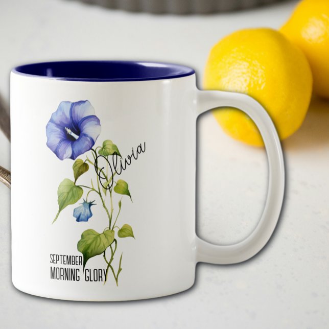 Birth Flower Month September Morning Glory Name Two-Tone Coffee Mug (Creator Uploaded)