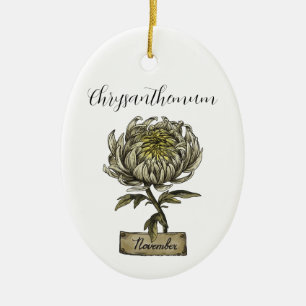 Birth Flower NOVEMBER Birthday Chrysanthemum Ceramic Ornament