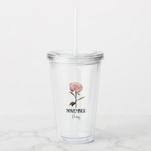 Birth Flower NOVEMBER Birthday Peony Pink Acrylic Tumbler
