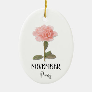 Birth Flower NOVEMBER Birthday Peony Pink Ceramic Ornament
