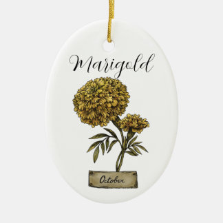 Birth Flower OCTOBER Birthday Marigold Ceramic Ornament