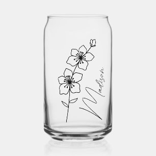 Birth Flowers March Cherry Blossom Bridemaid Gifts Can Glass