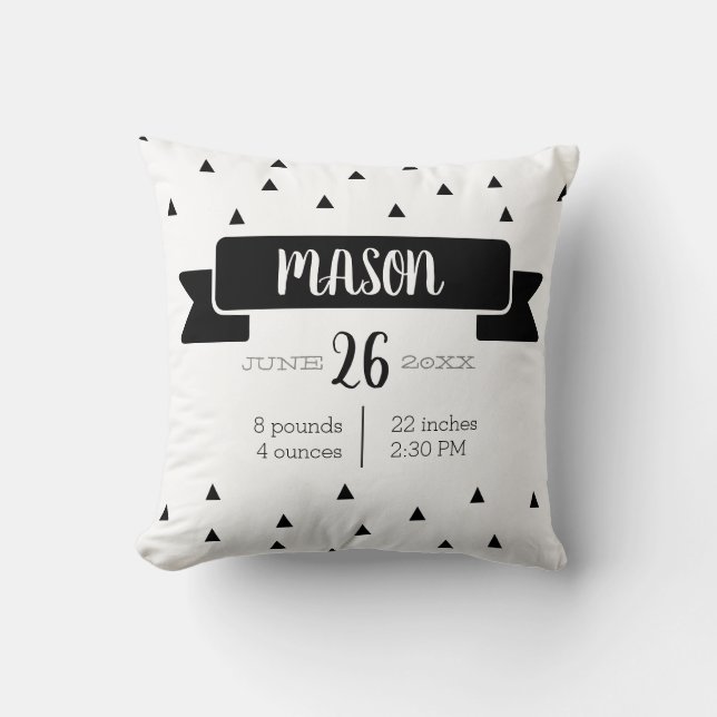 Birth Monochrome modern baby stat announcement Cushion (Front)