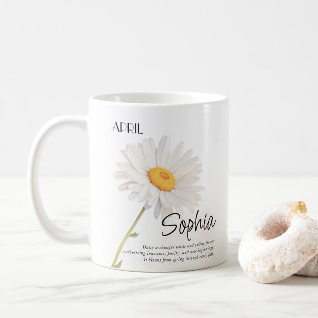  Birth Month April Flower Personalised Coffee Mug (With Donut)