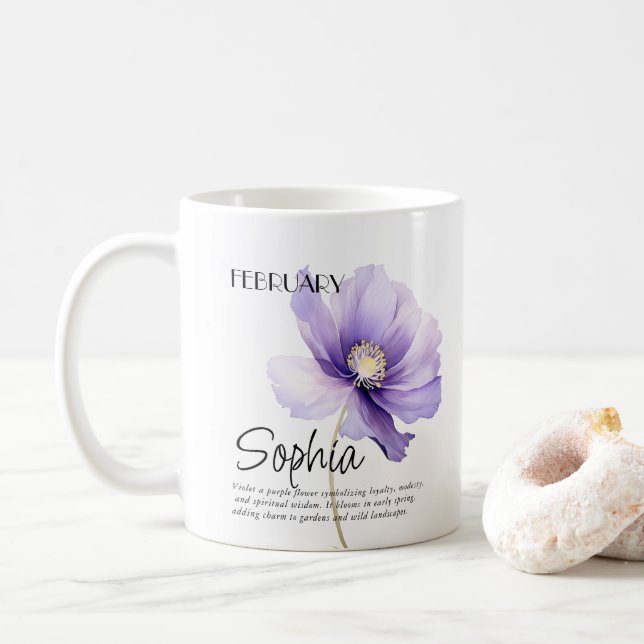  Birth Month February Flower Personalised Coffee Mug (With Donut)