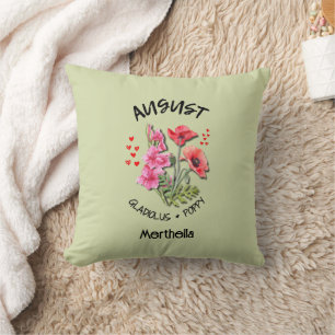 Birth Month Flower AUGUST Personalised GREEN Cushion