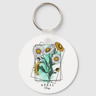 Birth Month Flower Born in April Daisy Flowers Key Ring