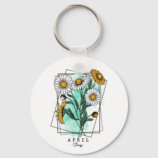 Birth Month Flower Born in April Daisy Flowers Key Ring (Front)
