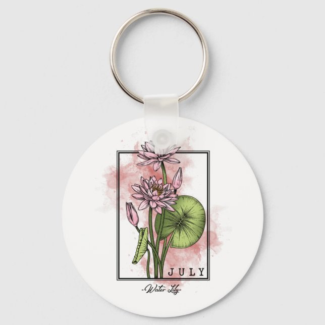 Birth Month Flower Born in July Water Lily Flowers Key Ring (Front)