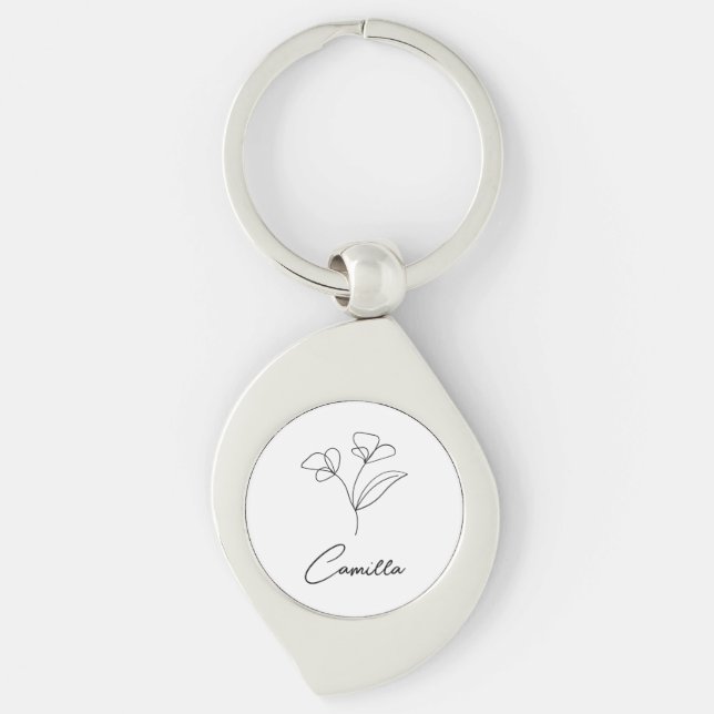 Birth Month Flower custom name, Personalised name, Key Ring (Front)