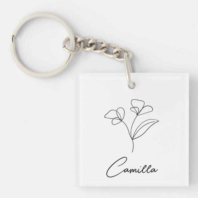 Birth Month Flower custom name, Personalised name, Key Ring (Front)