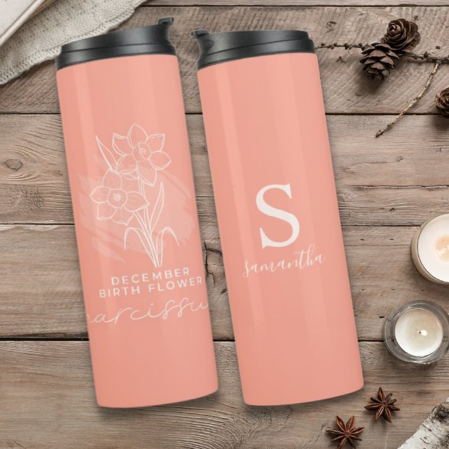 Birth Month Flower December Birthday Monogram  Thermal Tumbler (Creator Uploaded)