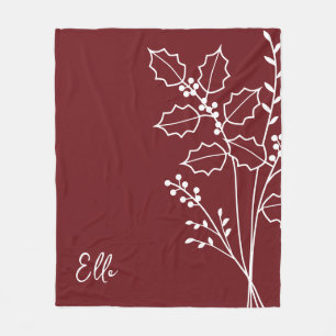 Birth Month Flower, December Calligraphy Name  Fleece Blanket
