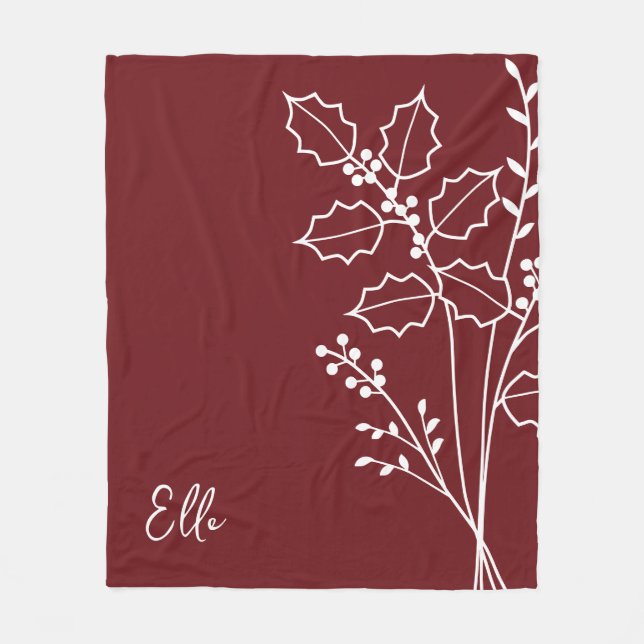 Birth Month Flower, December Calligraphy Name  Fleece Blanket (Front)
