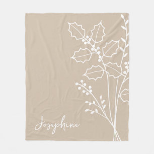 Birth Month Flower, December Calligraphy Name  Fleece Blanket