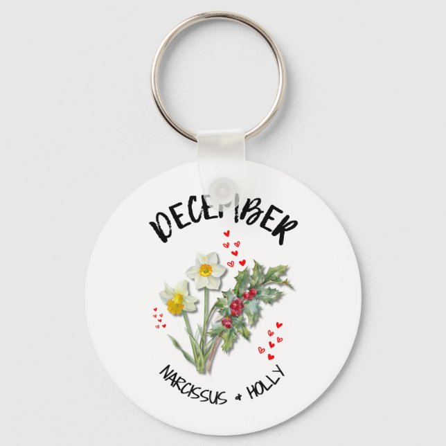 Birth Month Flower DECEMBER Christian Key Ring (Front)
