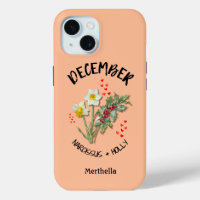Birth Month Flower DECEMBER Custom Name PEACH 