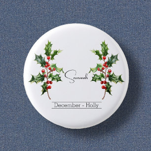 Birth Month Flower December Holly 3 Cm Round Badge