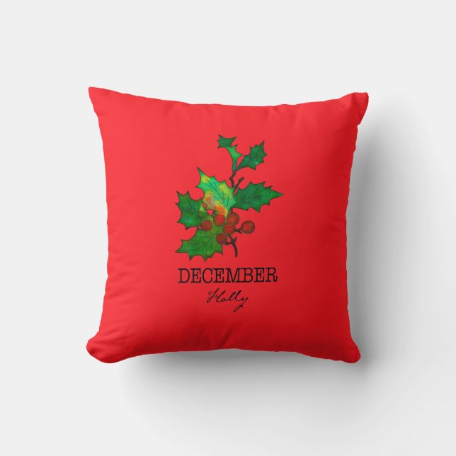 Birth Month Flower December Holly Cushion (Front)