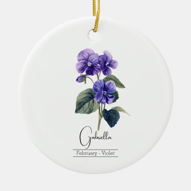 Birth Month Flower Febuary Violet  Ceramic Ornament (Front)