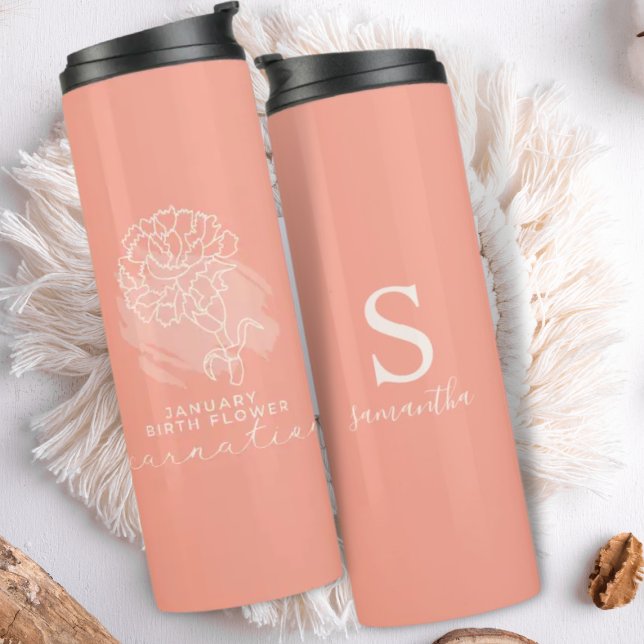 Birth Month Flower January Birthday Gift Monogram  Thermal Tumbler (Creator Uploaded)