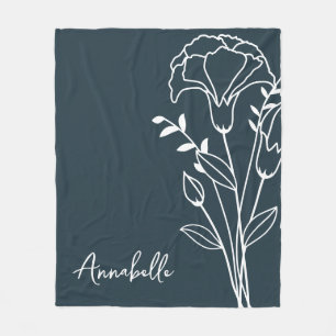 Birth Month Flower, January Blue Script Name Fleece Blanket