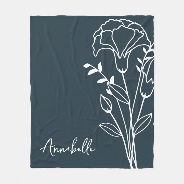 Birth Month Flower, January Blue Script Name  Fleece Blanket (Front)