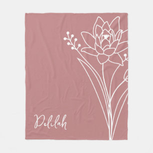 Birth Month Flower, July Calligraphy Name  Fleece Blanket
