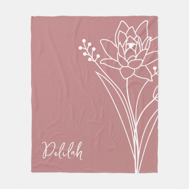 Birth Month Flower, July Calligraphy Name  Fleece Blanket (Front)