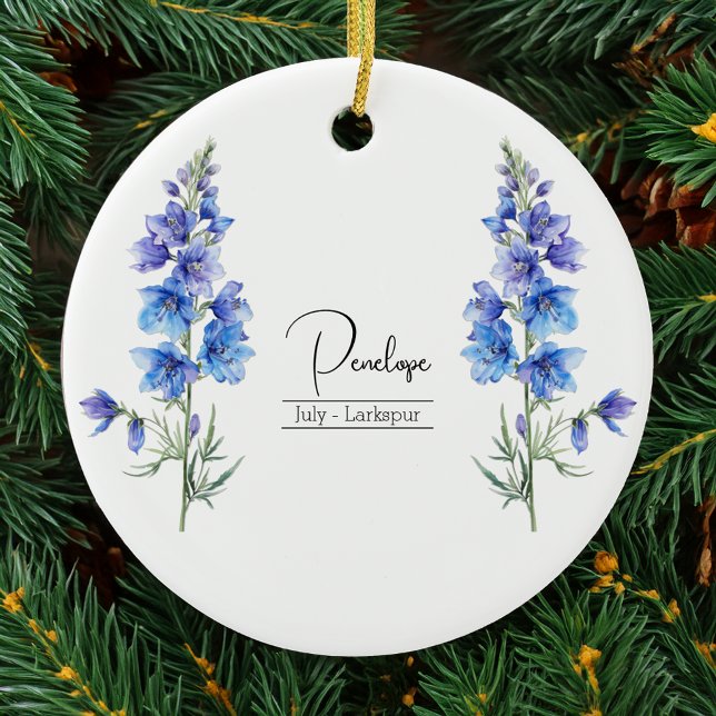 Birth Month Flower July Larkspur Ceramic Ornament (Creator Uploaded)