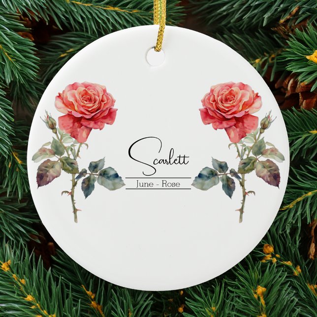 Birth Month Flower June Rose Ceramic Ornament (Creator Uploaded)