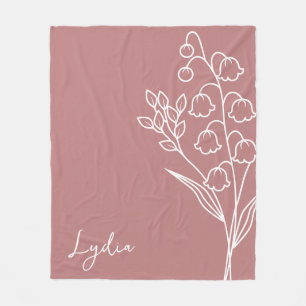 Birth Month Flower, Mai Calligraphy Name  Fleece Blanket