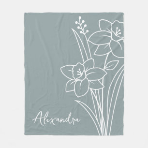 Birth Month Flower, March Calligraphy Name  Fleece Blanket