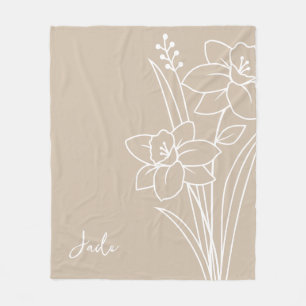 Birth Month Flower, March Calligraphy Name Fleece Blanket