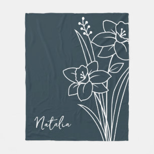 Birth Month Flower, March Calligraphy Name Fleece Blanket
