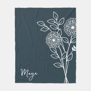 Birth Month Flower, November Calligraphy Name  Fleece Blanket