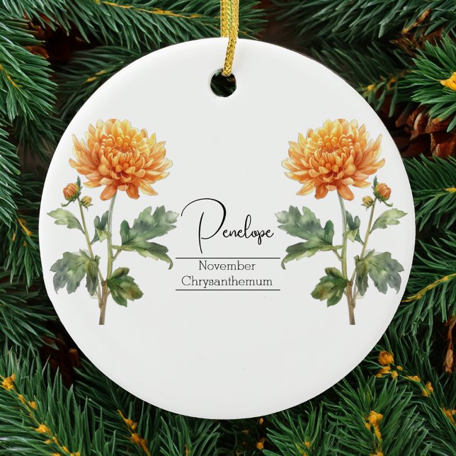 Birth Month Flower November Chrysanthemum Ceramic Ornament (Creator Uploaded)