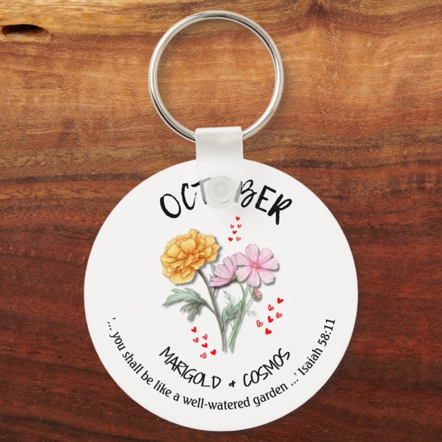 Birth Month Flower OCTOBER Christian Key Ring (Front)